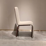 Natural Wood Veneer & White Leather Dining Chair with Wing Emblem